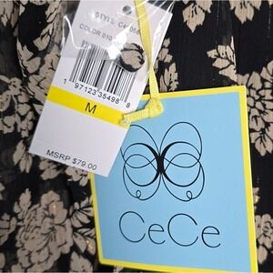 CeCe Women's M Black & Cream Top Sheer Lined Shoulder Pads Open Back Evening NWT